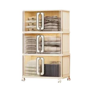 【全尺寸】免安装推拉门收纳柜储物柜多层婴儿衣柜多层衣服杂物柜