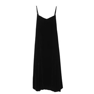 JUZININE原创设计真丝绒吊带连衣裙袍子宽松桑蚕丝天鹅绒露背黑色