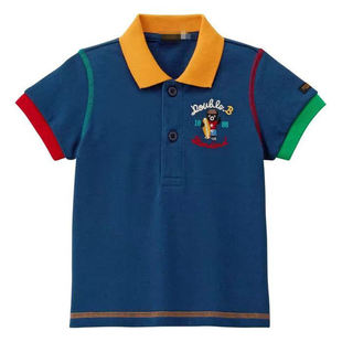 日系童装男童polo衫短袖纯棉夏季儿童宝宝带领T恤男孩小熊刺绣帅a