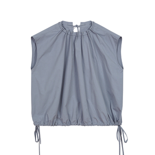 BLANK LABEL全棉高支细斜抽绳小飞袖上衣女2025夏季短袖套头衬衫