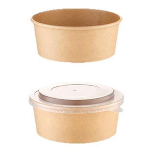 onlycook进口320g牛皮纸打包饭盒圆形一次性饭碗食品级打包盒纸碗