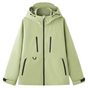 森马外套女登山服2025冬套装抗静电摇粒绒两件套连帽三防夹克粉绿