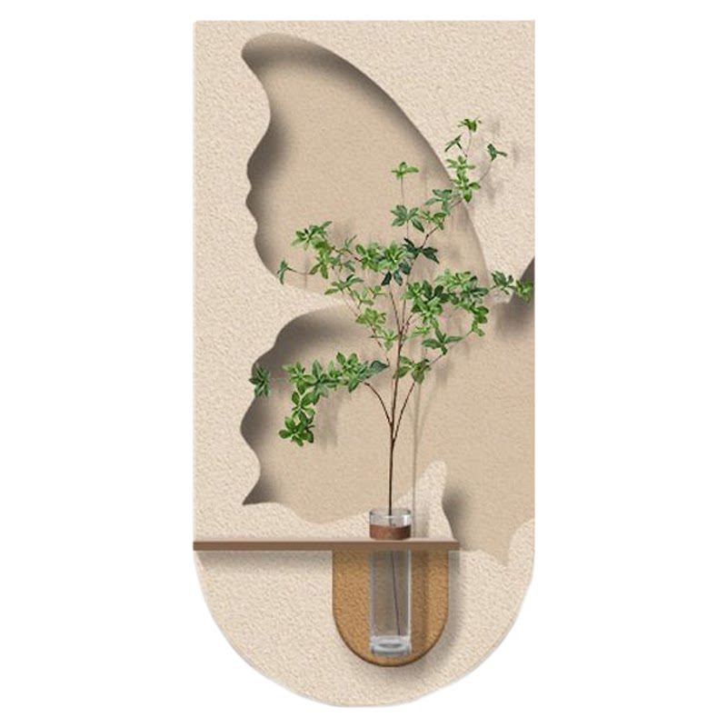 奶油风花瓶绿植入户玄关装饰画