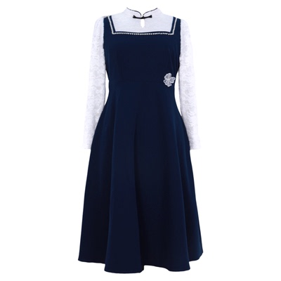 大码女装蕾丝拼接中长款连衣裙冬