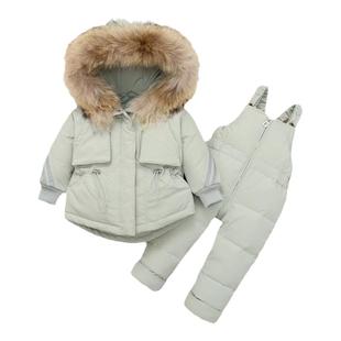 婴幼儿童装1一3岁男女宝宝羽绒服套装两件套加厚中长款背带裤分体