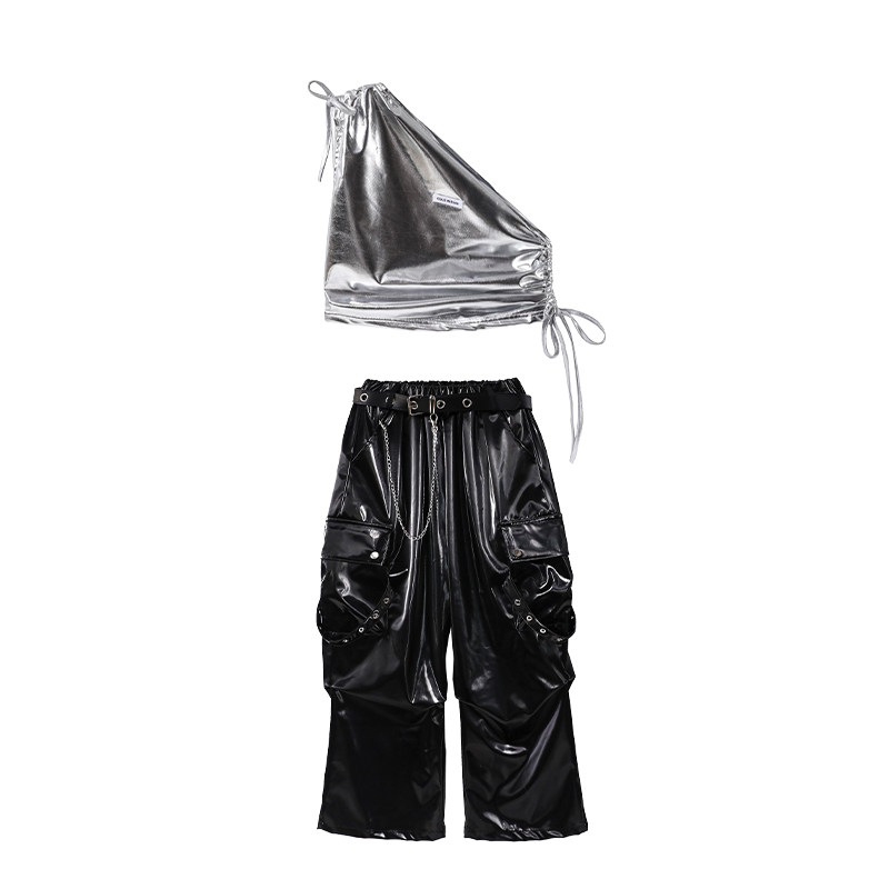 爵士舞服装皮裤少儿街舞潮服亮片