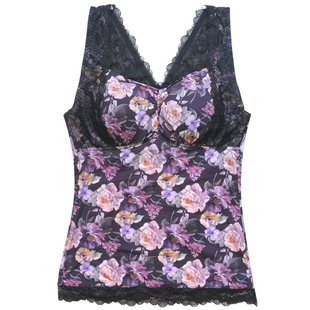 爱比娜中老年印花高弹无痕舒适背心文胸一体式带胸垫内衣胸罩A424