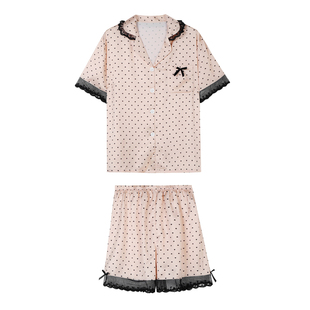 JoyceBra  纯欲蕾丝边冰丝睡衣女款夏季凉感波点可外穿家居服套装