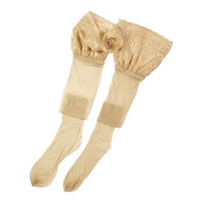 油光加宽蕾丝硅胶透趾防滑长筒袜