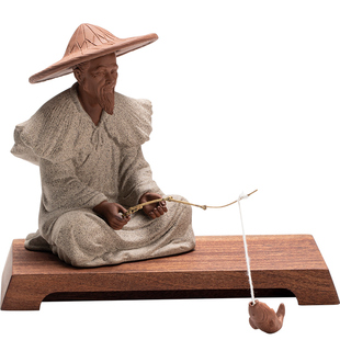 炼器创意姜太公钓鱼线香插摆件禅意陶瓷香薰炉家用室内檀香线香炉