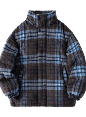 90白鸭绒毛呢格子防寒面包羽绒服