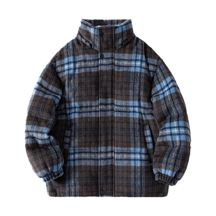 男童冬季韩范毛呢格子面包羽绒服2025新款儿童装短款加厚防寒外套