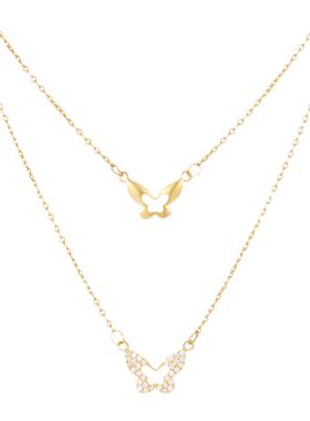 s925纯银双层蝴蝶项链女