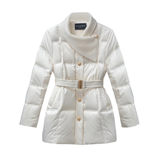 【苏黎世冬】小娜椒小个子韩系时髦缎面不规则领中长收腰羽绒服女