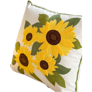 蔓越家 ins复古向日葵绣花沙发抱枕靠垫客厅样板间床头靠垫腰靠枕