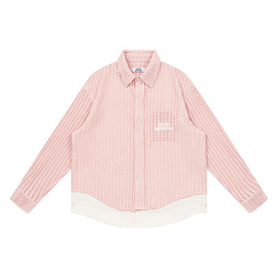 卓沅 董思成EMPTY REFERENCE美式原创粉色假两件针织衬衫长袖衬衣