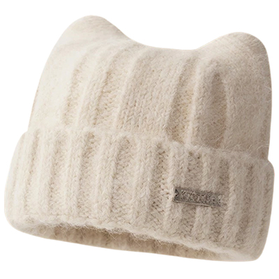 可爱猫耳朵毛线帽秋冬保暖大头围