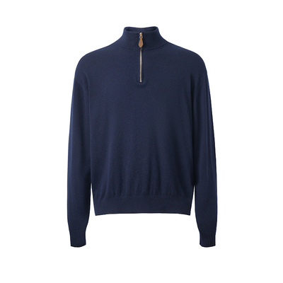 超精纺绵羊毛老钱半拉链毛衣