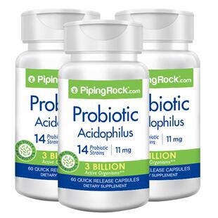 【自营】3瓶装美国PipingRock朴诺益生菌胶囊60粒进口乳酸菌调理