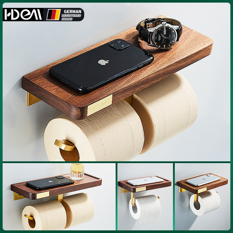 德系轻奢实木纸巾架厕所卫生纸盒厕纸架胡桃木擦手纸盒壁挂免打孔
