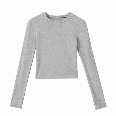 欧美风修身磨毛长袖短款打底衫内搭紧身露脐高腰美式秋冬t恤女ins