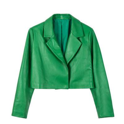 果绿色短款短外套绵羊皮真皮韩版