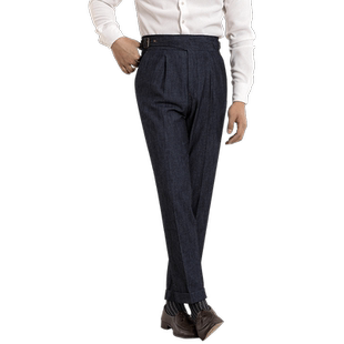 JUESION 意式100%纯棉牛仔裤男直筒修身复古水洗休闲裤廓尔喀长裤