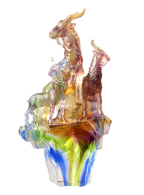 古东东三羊开泰琉璃招财摆件