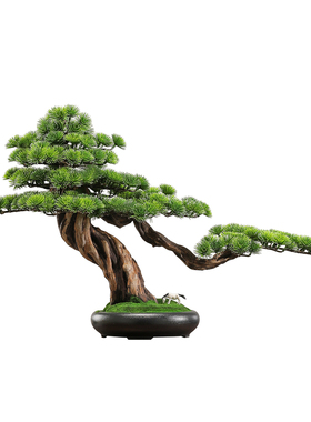 新中式仿真迎客松假山盆景摆件