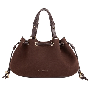 CHARLES&KEITH26春新款CK2-10671896-1抽绳绒面手提斜挎水桶包