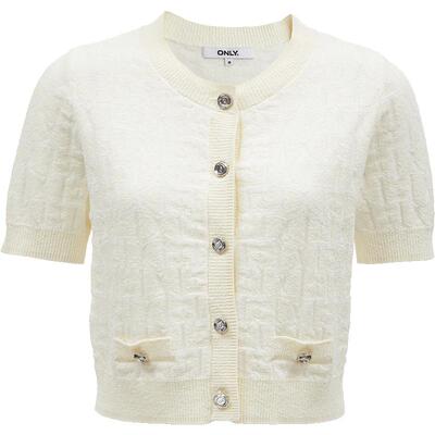 【ONLY奥莱】春夏新款时尚字母印花短袖短款开衫针织衫女