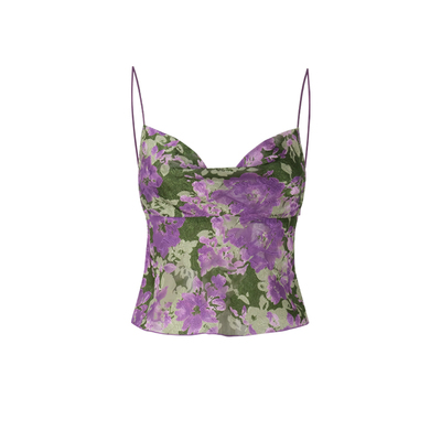 ITSNIKAR罗兰紫印花荡领背心吊带女夏日多巴胺提花抹胸修身短上衣