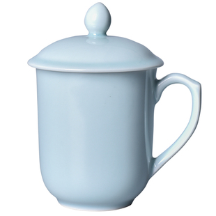 青瓷茶具茶杯定制茶馆酒店专用礼品杯梅子青女士杯刻字带盖会议杯