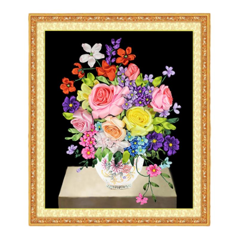 餐厅挂画欧式花卉立体手工丝带绣