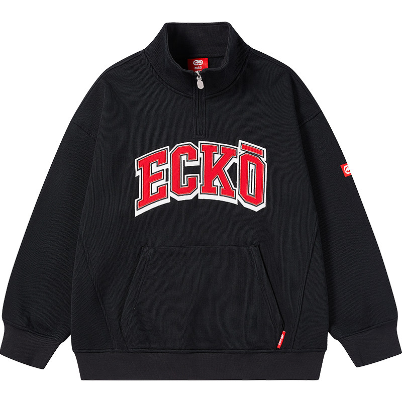 ecko红犀牛半拉链加绒刺绣卫衣