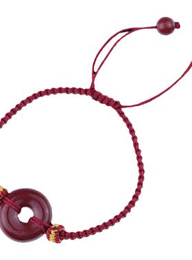 石玥珠宝 紫金砂朱砂平安扣手串红绳原矿朱砂粉压手链男女士款