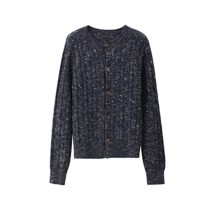 【到手199元】锭纺纱线法式羊毛绞花圆领针织开衫内搭宽松毛衣女