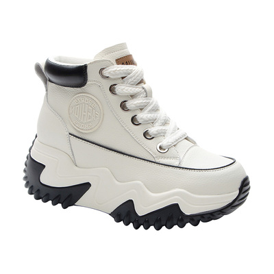 内增高牛皮显瘦休闲小白高帮鞋女