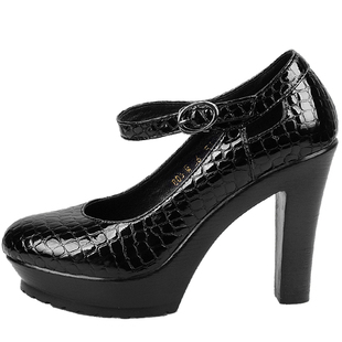 新款高跟粗跟圆头舞蹈鞋旗袍模特t台走秀防水台粗跟三步踩跳舞鞋