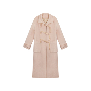 安妮不火 显白蜜桃粉牛角扣夹棉毛呢外套女微胖大码可爱呢子大衣