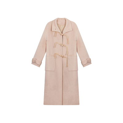 安妮不火 显白蜜桃粉牛角扣夹棉毛呢外套女微胖大码可爱呢子大衣