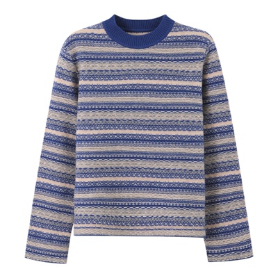 bbfer本依凡羊毛衫女新款条纹宽松厚针织毛衣上衣半高领 0090