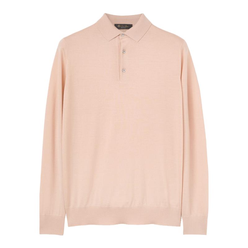 Loro Piana/诺悠翩雅男装纽扣开合运动休闲粉色长袖Polo针织衫