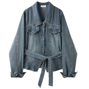 早春季新款百搭气质收腰独特漂亮牛仔衬衫女韩版复古时尚显瘦上衣