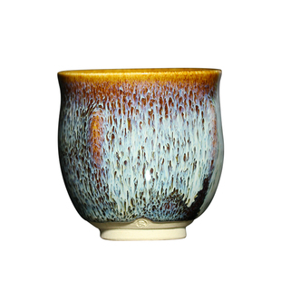 茶与器日本陶艺家和泉良法 仿宋瓷手作天目流星手握杯主人杯汤吞