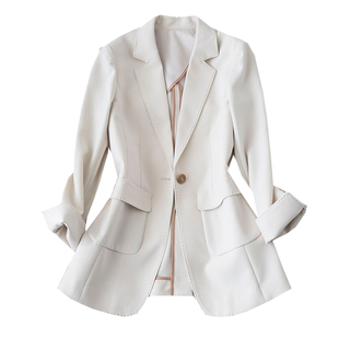 复工BI备chao硬核套西装限定奶昔色明线拱针垂坠修身中长外套女夏