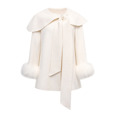 RECIT白色100%羊毛双面呢大衣