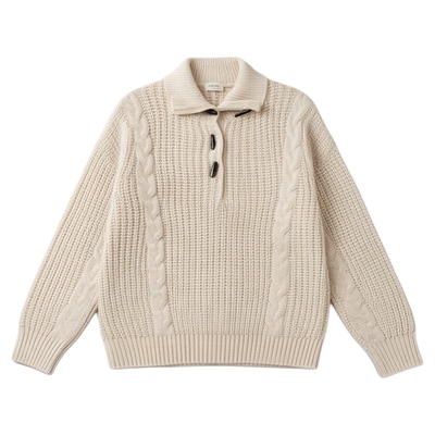 aaaaxbbb同款济州橙酒麻花针织毛衣套头纽扣高领2way休闲韩系上衣