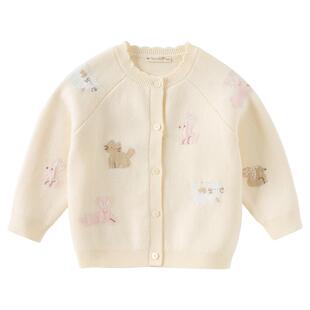 戴维贝拉女童毛衣宝宝纯棉针织开衫薄款2026春装新款儿童洋气外套