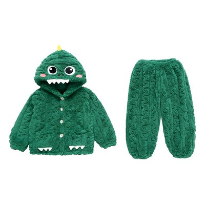 珊瑚绒秋冬季恐龙套装加绒加厚